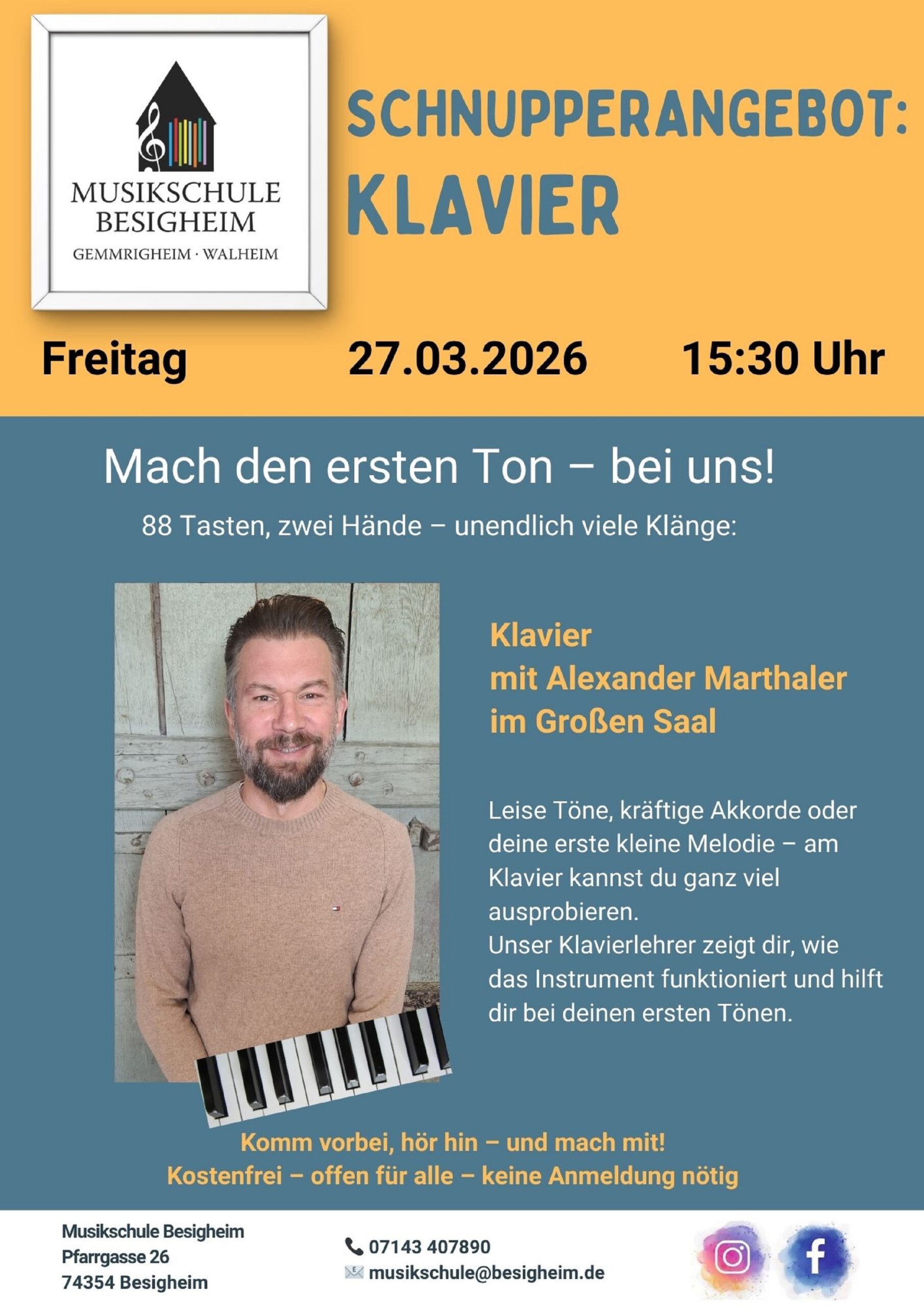 Schnupperangebot Klavier 27.03.2026 Alexander Marthaler Plakat scaled
