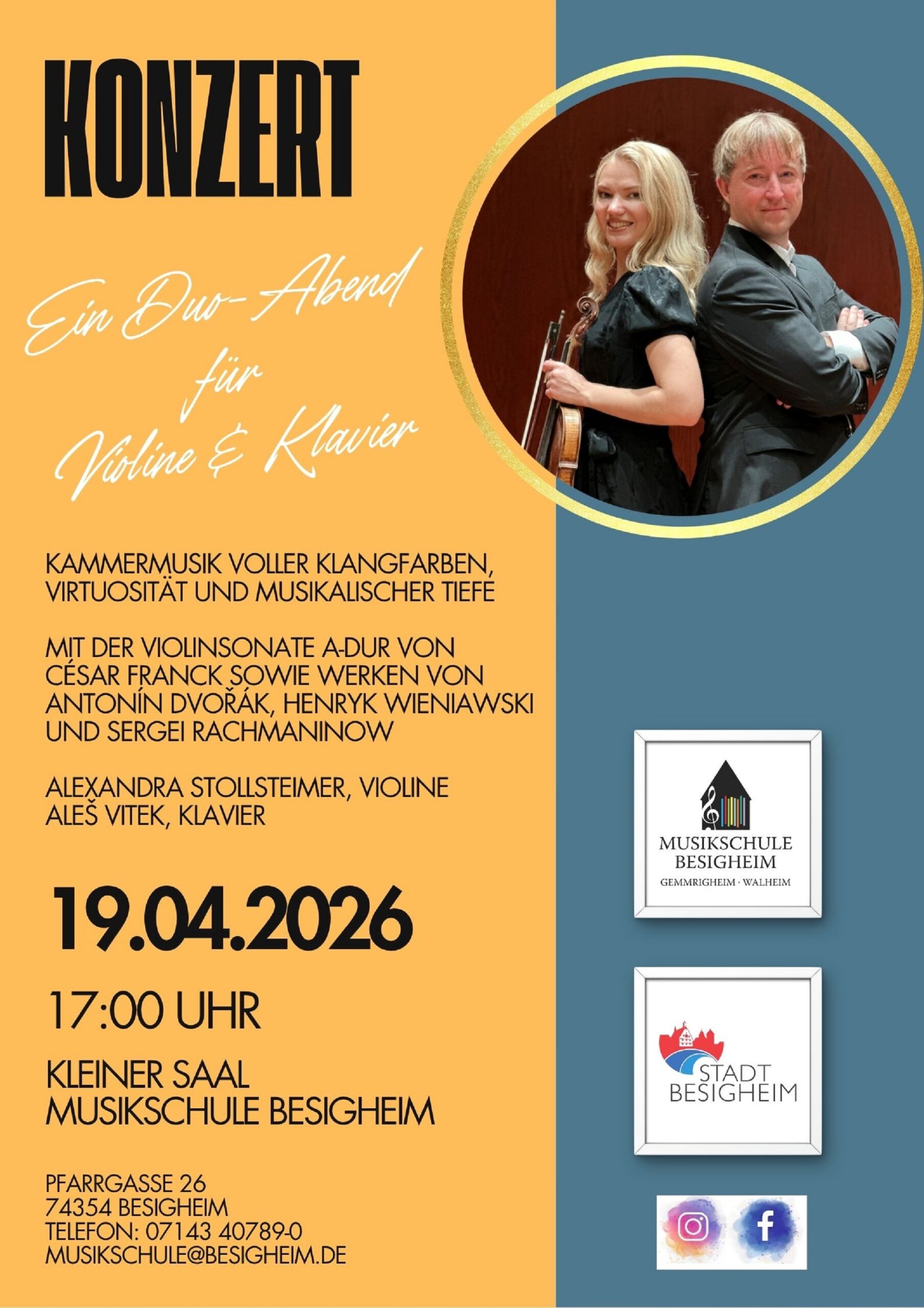 Konzert Violine und Klavier Alexandra Stollsteimer Ales Vitek 19.04.2026 Plakat scaled