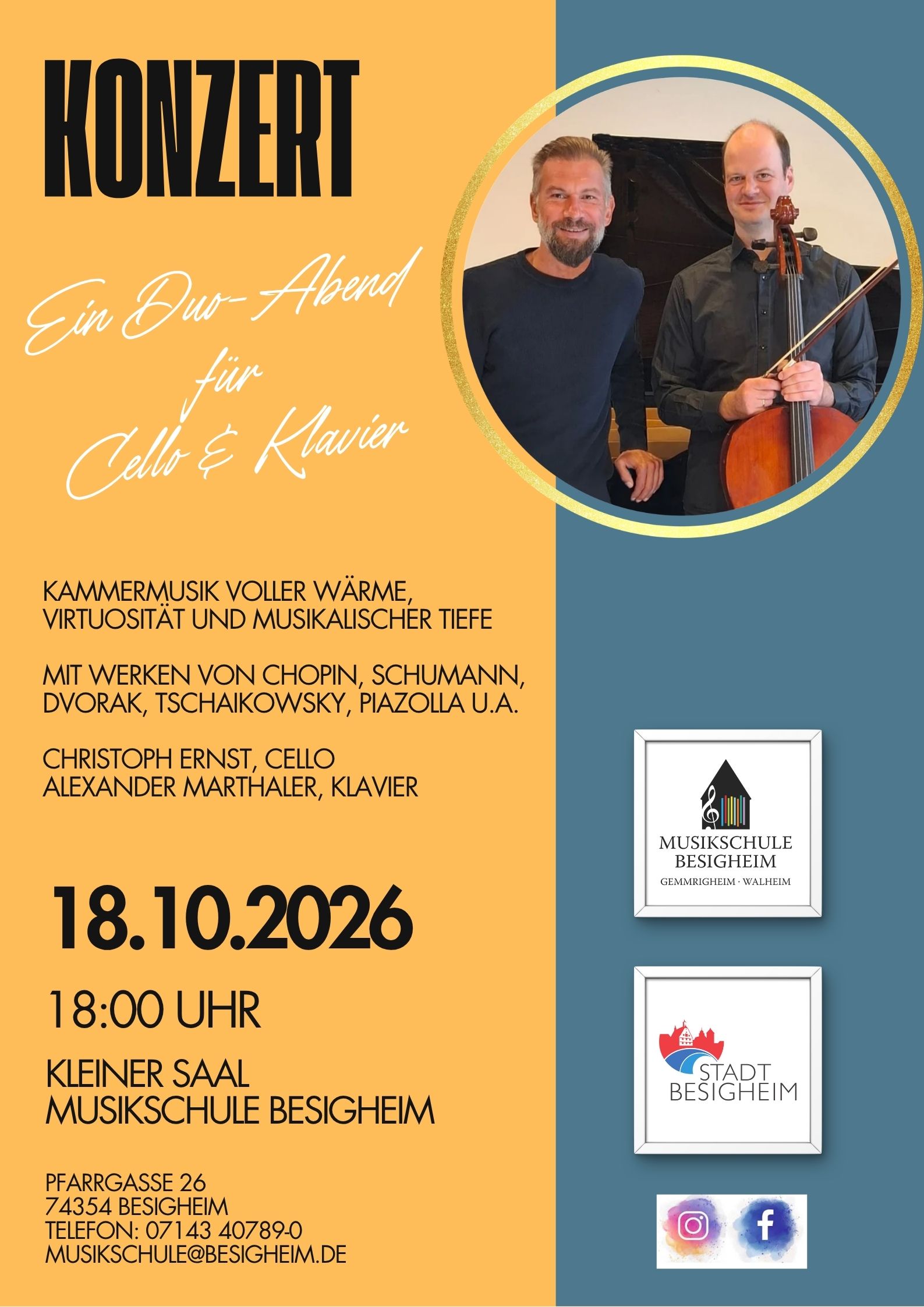 Kammerkonzert Cello und Klavier 18.10.2026